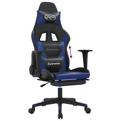 vidaXL Gaming Chair with Footrest Black and Blue Faux Leather