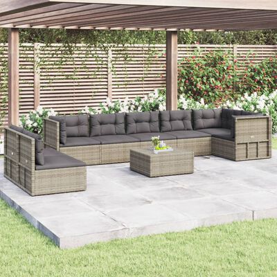 vidaXL 8 Piece Patio Lounge Set with Cushions Gray Poly Rattan