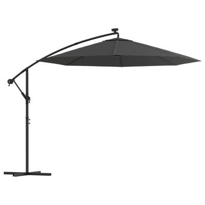 vidaXL Cantilever Garden Parasol with LED Lights and Steel Pole 118.1" Anthracite