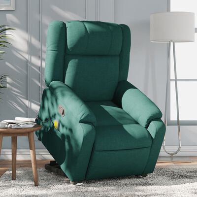 vidaXL Stand up Massage Recliner Chair Dark Green Fabric