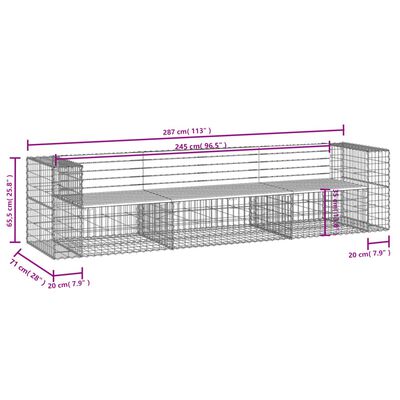 vidaXL Patio Bench Gabion Design 113"x28"x25.8" Solid Wood Pine