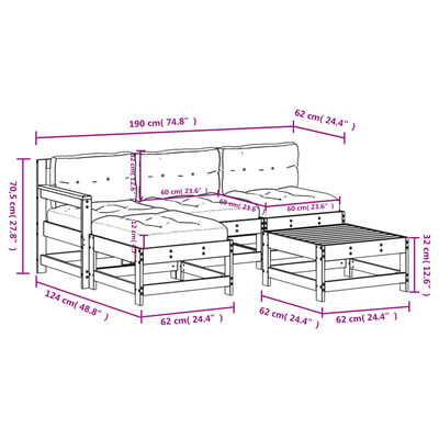 vidaXL 5 Piece Patio Lounge Set with Cushions White Solid Wood