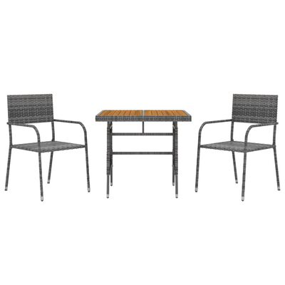 vidaXL 3 Piece Patio Dining Set Poly Rattan Gray