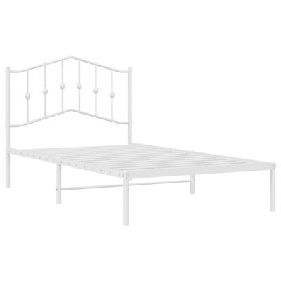 vidaXL Metal Bed Frame without Mattress with Headboard White 39.4"x74.8"