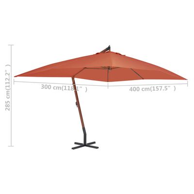 vidaXL Cantilever Garden Parasol with Wooden Pole 157.5"x118.1" Terracotta