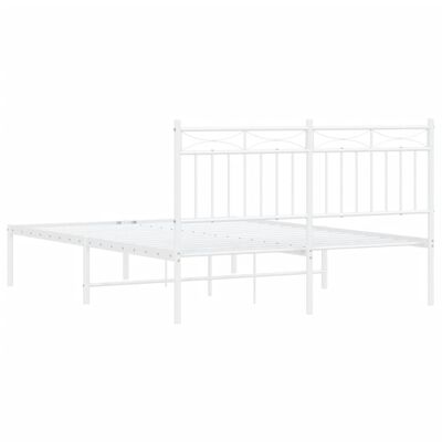 vidaXL Metal Bed Frame without Mattress with Headboard White 53.1"x74.8"