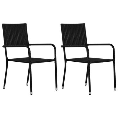 vidaXL Patio Dining Chairs 2 pcs Stackable Black Poly Rattan