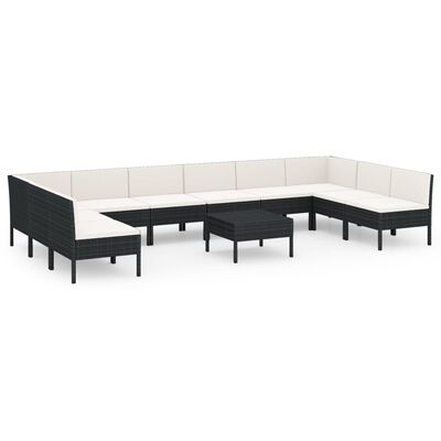 vidaXL 11 Piece Patio Lounge Set with Cushions Poly Rattan Black