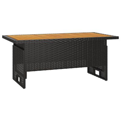 vidaXL Patio Table Black 39.4"x19.7"x16.9"/24.8" Solid Wood Acacia&Poly Rattan