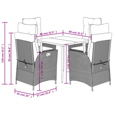 vidaXL 5 Piece Patio Dining Set with Cushions Black Poly Rattan