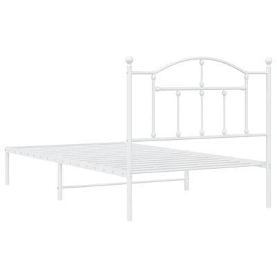 vidaXL Metal Bed Frame without Mattress with Headboard White 39.4"x74.8"