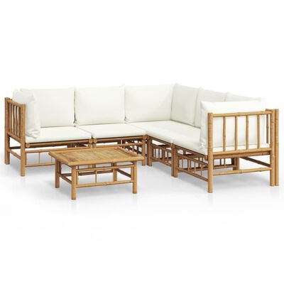 vidaXL 6 Piece Patio Lounge Set with Cream White Cushions Bamboo