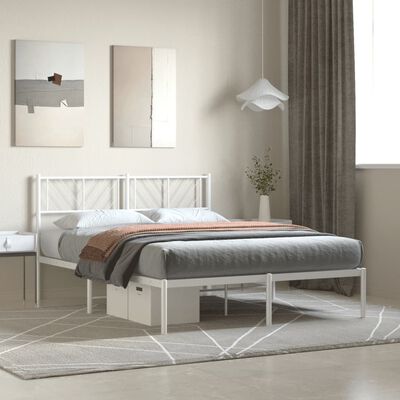 vidaXL Metal Bed Frame without Mattress with Headboard White 53.1"x74.8"