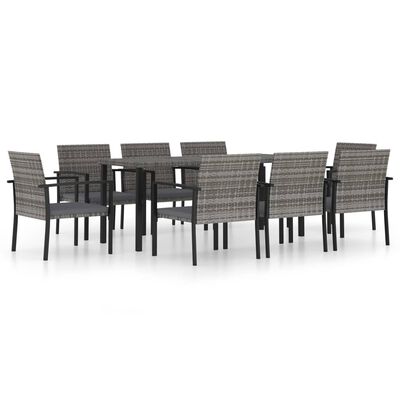 vidaXL 9 Piece Patio Dining Set Poly Rattan Gray