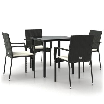 vidaXL 5 Piece Patio Dining Set with Cushions Black Poly Rattan