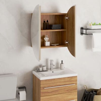 vidaXL Bathroom Cabinet with Round Mirror&LED Oak 18.5"x18.5"x6.9"