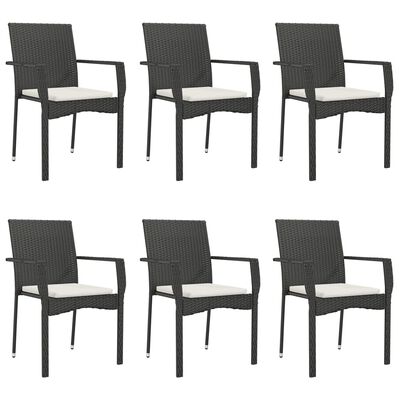 vidaXL 7 Piece Patio Dining Set with Cushions Black Poly Rattan