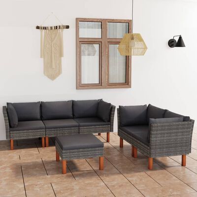 vidaXL 6 Piece Patio Lounge Set with Cushions Poly Rattan Gray