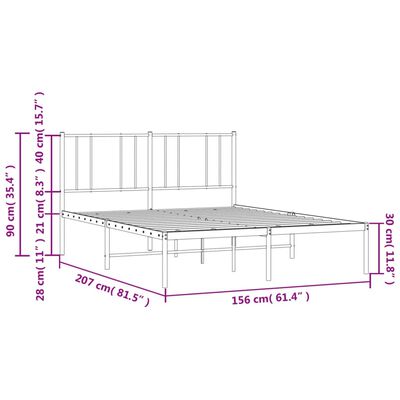 vidaXL Metal Bed Frame without Mattress with Headboard Black 59.1"x78.7"