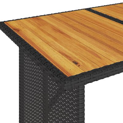 vidaXL Patio Table with Wooden Top Black 43.3"x26.8"x27.6" Poly Rattan