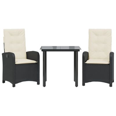 vidaXL 3 Piece Patio Dining Set with Cushions Black Poly Rattan