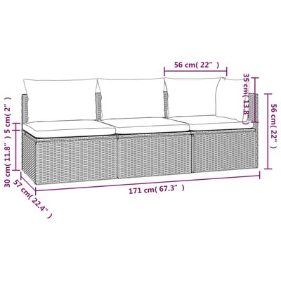 vidaXL 3 Piece Patio Lounge Set with Cushions Gray Poly Rattan