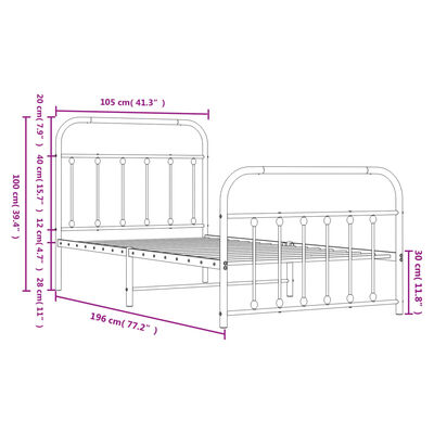 vidaXL Metal Bed Frame without Mattress with Footboard Black 39.4"x74.8"