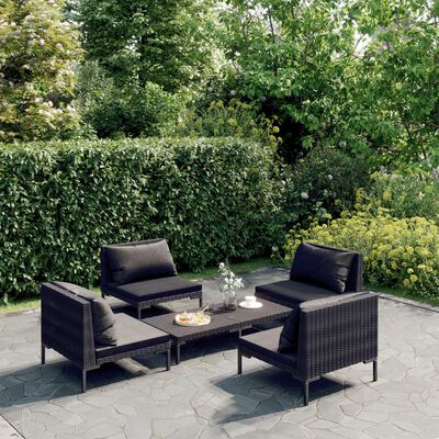 vidaXL 5 Piece Patio Lounge Set with Cushions Poly Rattan Dark Gray