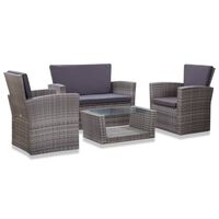 vidaXL 4 Piece Patio Lounge Set with Cushions Poly Rattan Gray