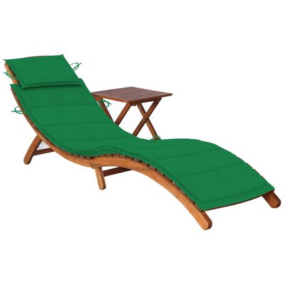 vidaXL Patio Sun Lounger with Table and Cushion Solid Acacia Wood