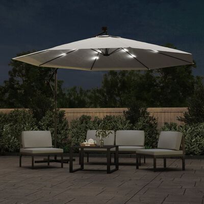 vidaXL Cantilever Umbrella with LED Lights and Metal Pole 137.8" Sand