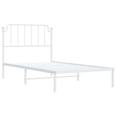 vidaXL Metal Bed Frame without Mattress with Headboard White 39.4"x74.8"