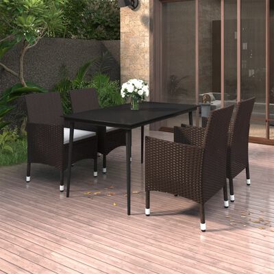 vidaXL 5 Piece Patio Dining Set with Cushions Poly Rattan and Glass