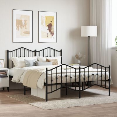 vidaXL Metal Bed Frame with Headboard and Footboard Black 53.1"x74.8"