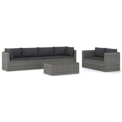 vidaXL 7 Piece Patio Lounge Set with Cushions Poly Rattan Gray