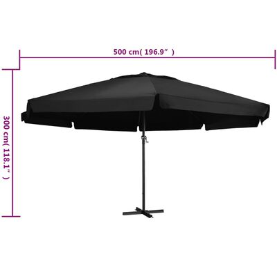 vidaXL Garden Parasol with Aluminum Pole 196.9" Black