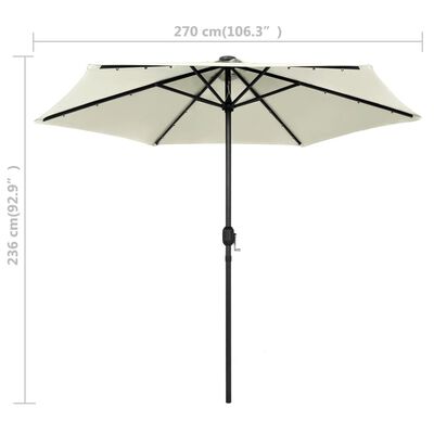 vidaXL Garden Parasol with LED Lights and Aluminum Pole 106.3" Sand White