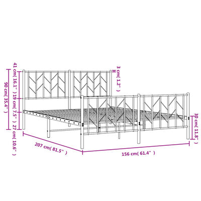 vidaXL Metal Bed Frame without Mattress with Footboard Black 59.1"x78.7"