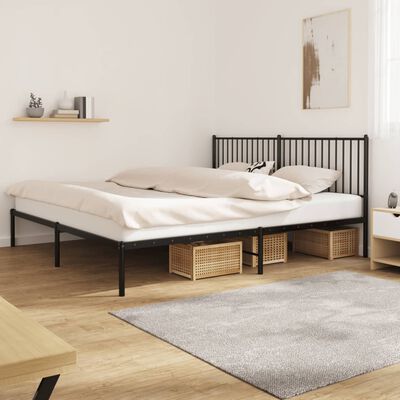 vidaXL Metal Bed Frame without Mattress with Headboard Black 76"x79.9"