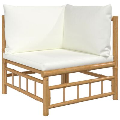 vidaXL 7 Piece Patio Lounge Set with Cream White Cushions Bamboo