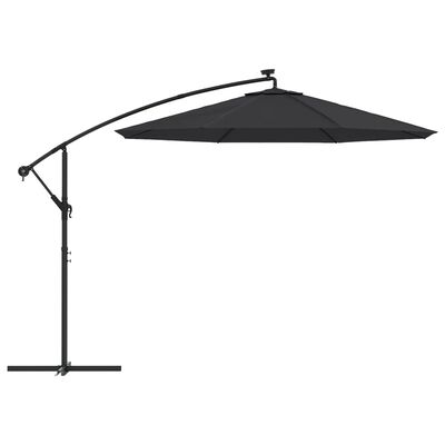 vidaXL Cantilever Garden Parasol with LED Lights and Steel Pole 118.1" Black