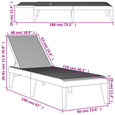 vidaXL Sun Lounger Gray 73.2"x23.6"x11.4" PP