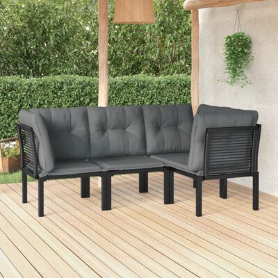 vidaXL 4 Piece Patio Lounge Set Black and Gray Poly Rattan