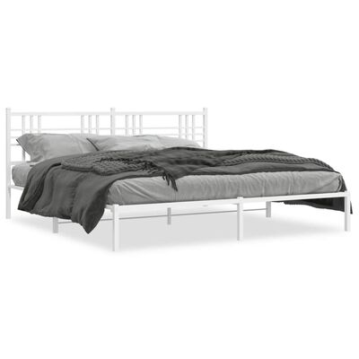 vidaXL Metal Bed Frame without Mattress with Headboard White 76"x79.9"