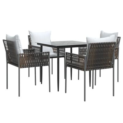 vidaXL 5 Piece Patio Dining Set with Cushions Poly Rattan and Steel