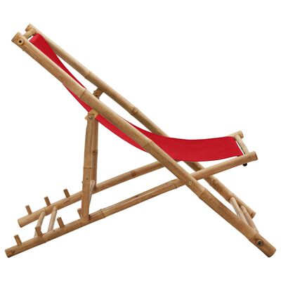 vidaXL Deck Chair Bamboo and Canvas Red