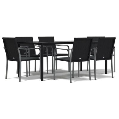 vidaXL 7 Piece Patio Dining Set with Cushions Poly Rattan and Steel