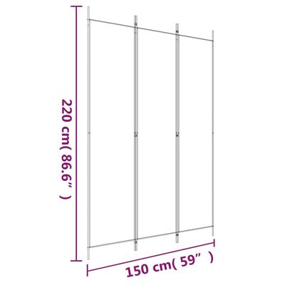 vidaXL 3-Panel Room Divider White 59.1"x86.6" Fabric