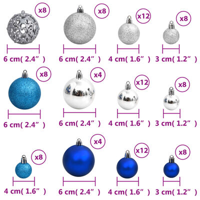 vidaXL Christmas Baubles 100 pcs Blue and Silver 1.2" / 1.6" / 2.4"