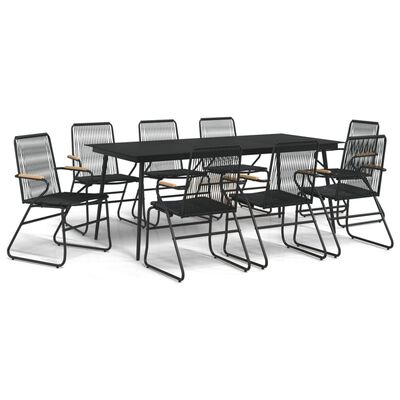 vidaXL 9 Piece Patio Dining Set Black PVC Rattan